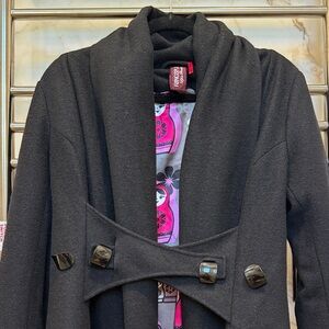 Black Wool Coat by Ringspun with Matreshka (Nesting Doll) lining